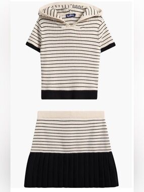 Freshman Cream and Black Striped Hooded Sweater & Pleated Skirt Set | NWT!
